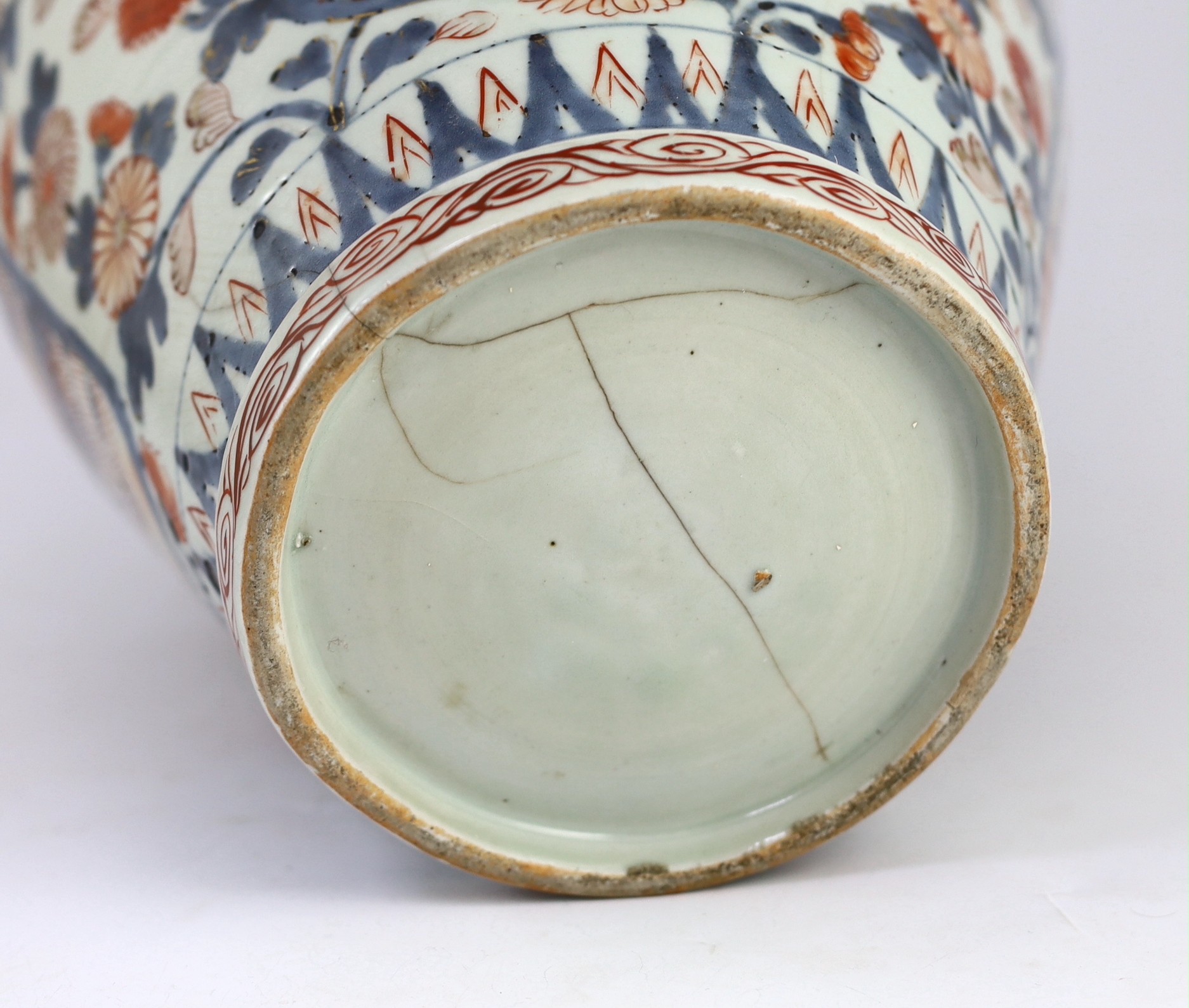 A large Japanese Arita ovoid vase, 18th century, 43.5cm high, cracks